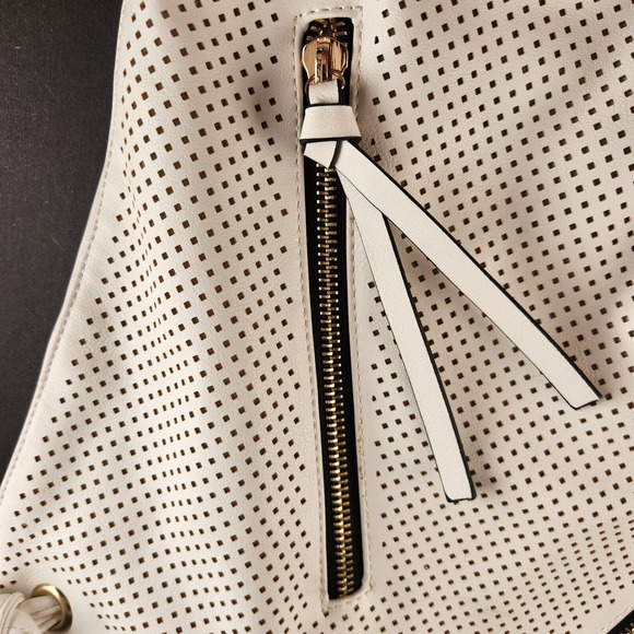 ALDO 15" Backpack White on Black Cut Design Zipper Pockets Drawstring Closure - Picture 3 of 11